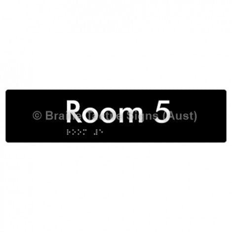 Braille Sign Room 5 - Braille Tactile Signs Aust. - BTS248-05-blk - Custom Signs - Fast Shipping - High Quality - Australian Made &amp; Owned