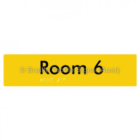 Braille Sign Room 6 - Braille Tactile Signs Aust. - BTS248-06-yel - Custom Signs - Fast Shipping - High Quality - Australian Made &amp; Owned