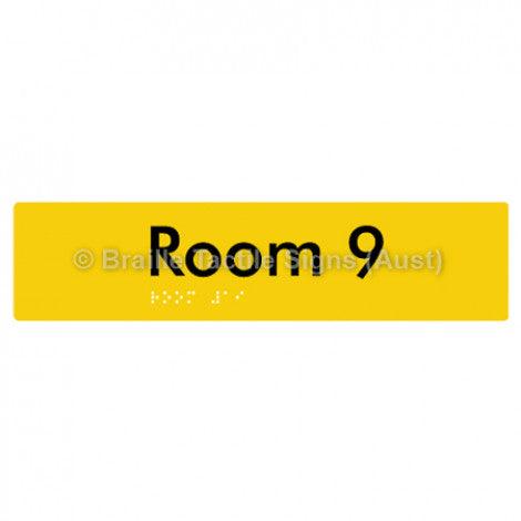 Braille Sign Room 9 - Braille Tactile Signs Aust. - BTS248-09-yel - Custom Signs - Fast Shipping - High Quality - Australian Made &amp; Owned