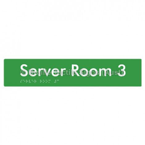 Braille Sign Server Room 3 - Braille Tactile Signs Aust. - BTS253-03-grn - Custom Signs - Fast Shipping - High Quality - Australian Made &amp; Owned