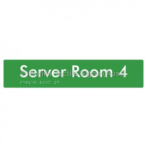 Braille Sign Server Room 4 - Braille Tactile Signs Aust. - BTS253-04-grn - Custom Signs - Fast Shipping - High Quality - Australian Made &amp; Owned