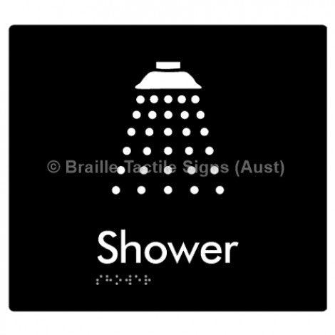 Braille Sign Shower - Braille Tactile Signs Aust. - BTS63-blk - Custom Signs - Fast Shipping - High Quality - Australian Made &amp; Owned