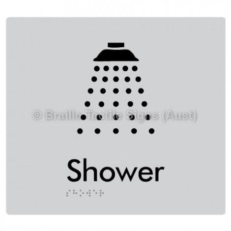 Braille Sign Shower - Braille Tactile Signs Aust. - BTS63-slv - Custom Signs - Fast Shipping - High Quality - Australian Made &amp; Owned