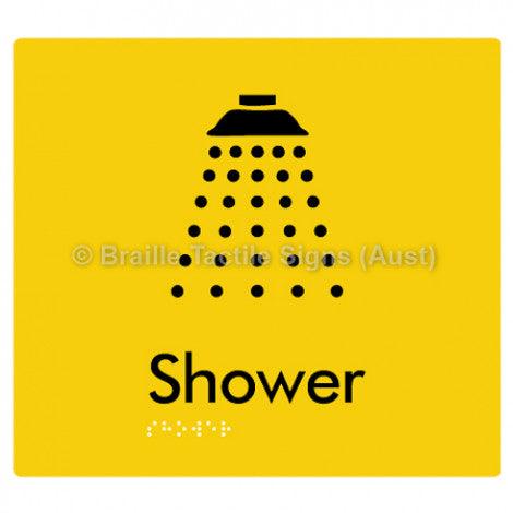 Braille Sign Shower - Braille Tactile Signs Aust. - BTS63-yel - Custom Signs - Fast Shipping - High Quality - Australian Made &amp; Owned