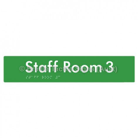 Braille Sign Staff Room 3 - Braille Tactile Signs Aust. - BTS251-03-grn - Custom Signs - Fast Shipping - High Quality - Australian Made &amp; Owned