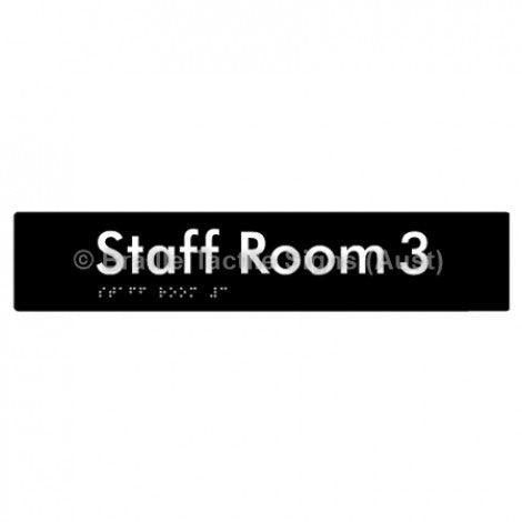 Braille Sign Staff Room 3 - Braille Tactile Signs Aust. - BTS251-03-blk - Custom Signs - Fast Shipping - High Quality - Australian Made &amp; Owned