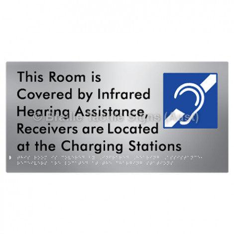 Braille Sign This Room is Covered by Infrared Hearing Assistance, Receivers are Located at the Charging Stations - Braille Tactile Signs Aust. - BTS297-aliS - Custom Signs - Fast Shipping - High Quality - Australian Made &amp; Owned