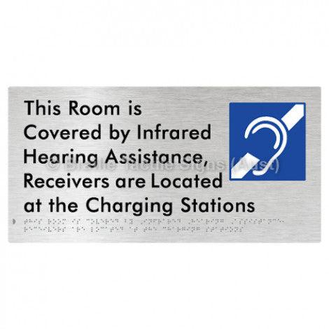 Braille Sign This Room is Covered by Infrared Hearing Assistance, Receivers are Located at the Charging Stations - Braille Tactile Signs Aust. - BTS297-aliB - Custom Signs - Fast Shipping - High Quality - Australian Made &amp; Owned