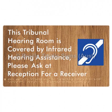 Braille Sign This Tribunal Hearing Room is Covered by Infrared Hearing Assistance, Please Ask at Reception For a Receiver - Braille Tactile Signs Aust. - BTS338-wdg - Custom Signs - Fast Shipping - High Quality - Australian Made &amp; Owned