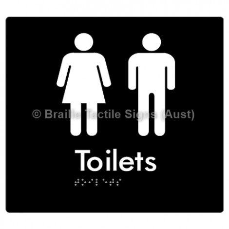 Braille Sign Toilets - Braille Tactile Signs Aust. - BTS68-blk - Custom Signs - Fast Shipping - High Quality - Australian Made &amp; Owned