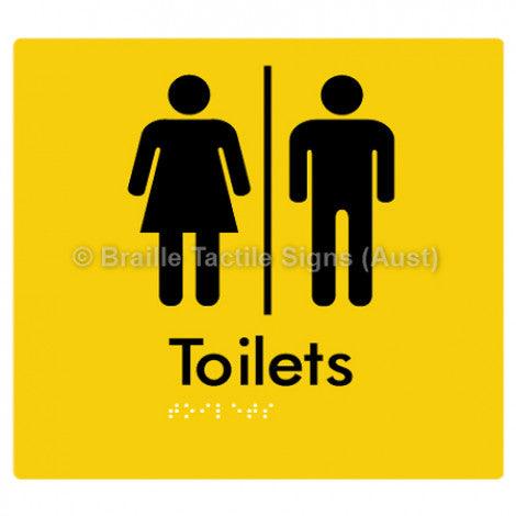 Braille Sign Toilets w/ Air Lock - Braille Tactile Signs Aust. - BTS68-AL-yel - Custom Signs - Fast Shipping - High Quality - Australian Made &amp; Owned