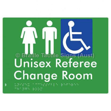 Braille Sign Unisex Accessible Referee Change Room - Braille Tactile Signs Aust. - BTS304-grn - Custom Signs - Fast Shipping - High Quality - Australian Made &amp; Owned