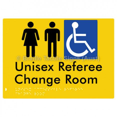 Braille Sign Unisex Accessible Referee Change Room - Braille Tactile Signs Aust. - BTS304-yel - Custom Signs - Fast Shipping - High Quality - Australian Made &amp; Owned