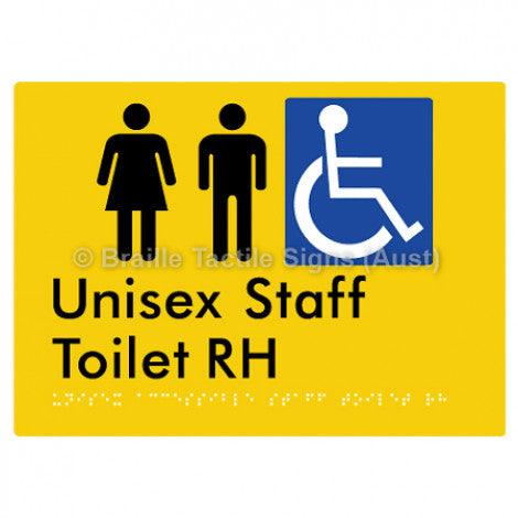 Braille Sign Unisex Accessible Staff Toilet RH - Braille Tactile Signs Aust. - BTS312RH-yel - Custom Signs - Fast Shipping - High Quality - Australian Made &amp; Owned