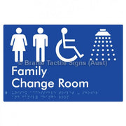 Braille Sign Unisex Accessible Toilet & Shower & Family Change Room - Braille Tactile Signs Aust. - BTS292-blu - Custom Signs - Fast Shipping - High Quality - Australian Made &amp; Owned