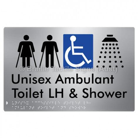 Braille Sign Unisex Accessible Toilet LH, Ambulant Toilet and Shower - Braille Tactile Signs Aust. - BTS343LH-aliS - Custom Signs - Fast Shipping - High Quality - Australian Made &amp; Owned