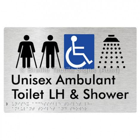 Braille Sign Unisex Accessible Toilet LH, Ambulant Toilet and Shower - Braille Tactile Signs Aust. - BTS343LH-aliB - Custom Signs - Fast Shipping - High Quality - Australian Made &amp; Owned