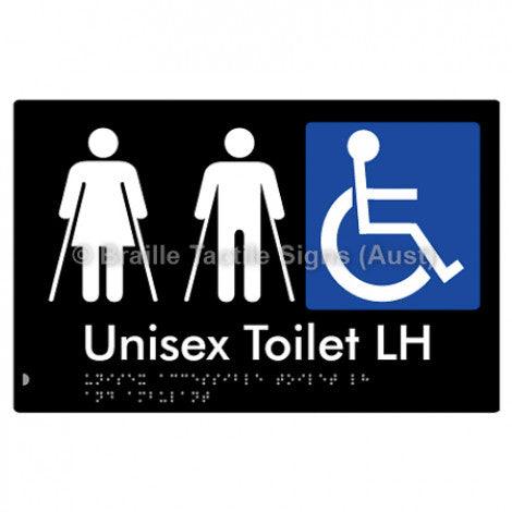 Braille Sign Unisex Accessible Toilet LH and Ambulant - Braille Tactile Signs Aust. - BTS309LH-blk - Custom Signs - Fast Shipping - High Quality - Australian Made &amp; Owned