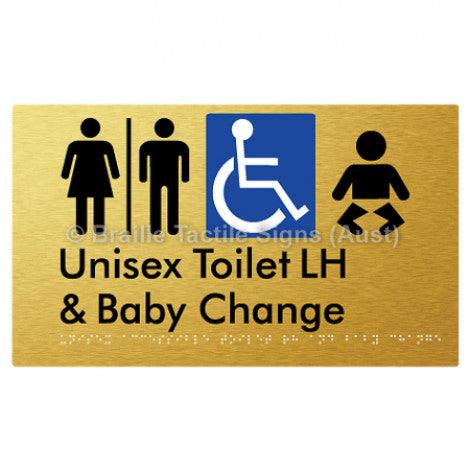 Braille Sign Unisex Accessible Toilet LH and Baby Change w/ Air Lock - Braille Tactile Signs Aust. - BTS33LHn-AL-aliG - Custom Signs - Fast Shipping - High Quality - Australian Made &amp; Owned