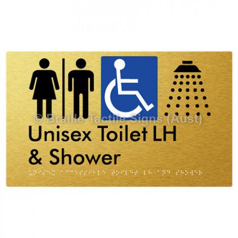 Braille Sign Unisex Accessible Toilet LH & Shower w/ Air Lock - Braille Tactile Signs Aust. - BTS35LHn-AL-aliG - Custom Signs - Fast Shipping - High Quality - Australian Made &amp; Owned