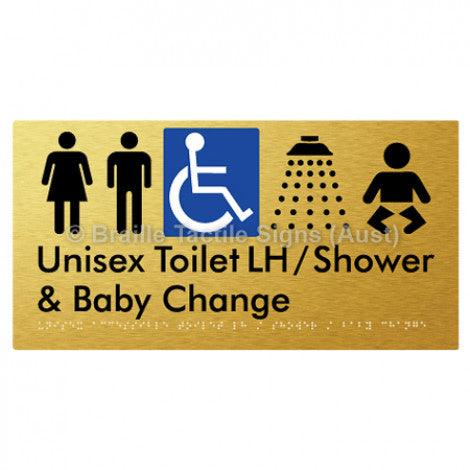 Braille Sign Unisex Accessible Toilet LH / Shower / Baby Change - Braille Tactile Signs Aust. - BTS83LHn-aliG - Custom Signs - Fast Shipping - High Quality - Australian Made &amp; Owned