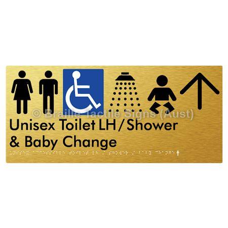 Braille Sign Unisex Accessible Toilet LH / Shower / Baby Change w/ Large Arrow: - Braille Tactile Signs Aust. - BTS83LHn->U-aliG - Custom Signs - Fast Shipping - High Quality - Australian Made &amp; Owned