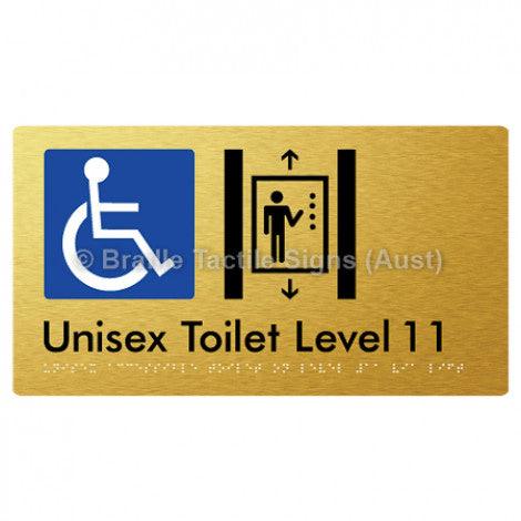 Braille Sign Unisex Accessible Toilet on Level 11 Via Lift - Braille Tactile Signs Aust. - BTS276-11-aliG - Custom Signs - Fast Shipping - High Quality - Australian Made &amp; Owned