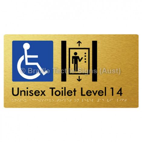 Braille Sign Unisex Accessible Toilet on Level 14 Via Lift - Braille Tactile Signs Aust. - BTS276-14-aliG - Custom Signs - Fast Shipping - High Quality - Australian Made &amp; Owned