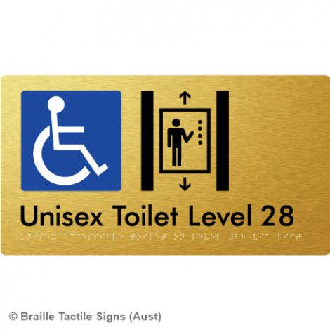 Braille Sign Unisex Accessible Toilet on Level 28 Via Lift - Braille Tactile Signs Aust. - BTS276-28-aliG - Custom Signs - Fast Shipping - High Quality - Australian Made &amp; Owned