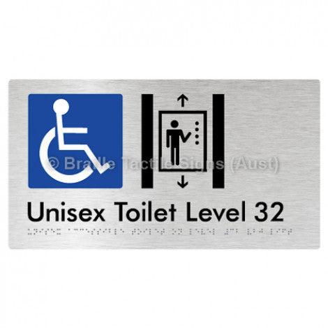 Braille Sign Unisex Accessible Toilet on Level 32 Via Lift - Braille Tactile Signs Aust. - BTS276-32-aliB - Custom Signs - Fast Shipping - High Quality - Australian Made &amp; Owned