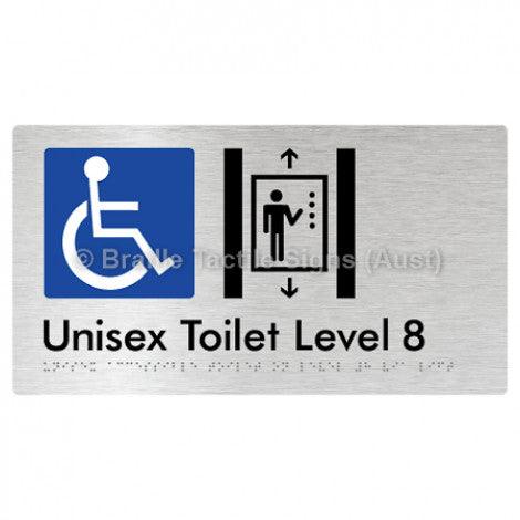 Braille Sign Unisex Accessible Toilet on Level 8 Via Lift - Braille Tactile Signs Aust. - BTS276-08-aliB - Custom Signs - Fast Shipping - High Quality - Australian Made &amp; Owned