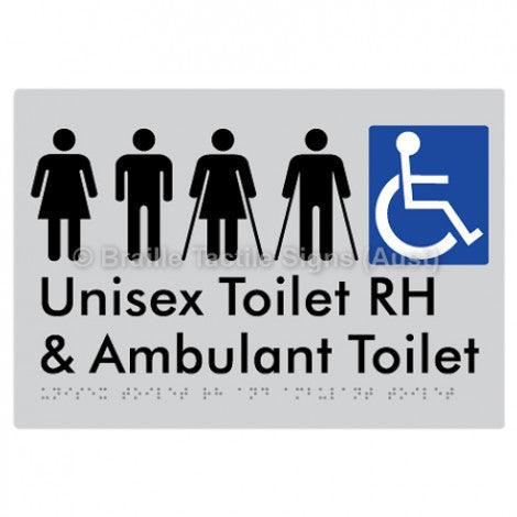 Braille Sign Unisex Accessible Toilet RH and Ambulant Toilet - Braille Tactile Signs Aust. - BTS311RH-slv - Custom Signs - Fast Shipping - High Quality - Australian Made &amp; Owned