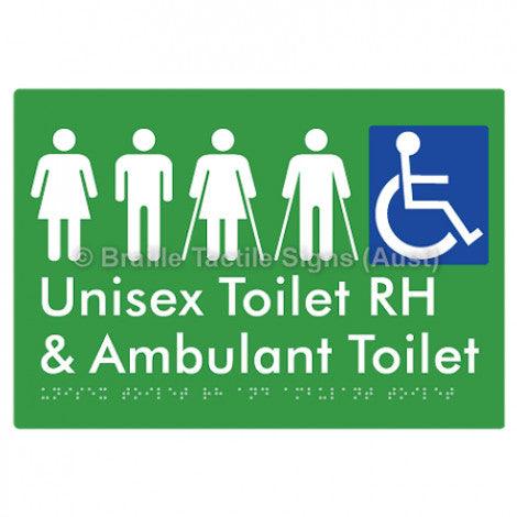 Braille Sign Unisex Accessible Toilet RH and Ambulant Toilet - Braille Tactile Signs Aust. - BTS311RH-grn - Custom Signs - Fast Shipping - High Quality - Australian Made &amp; Owned