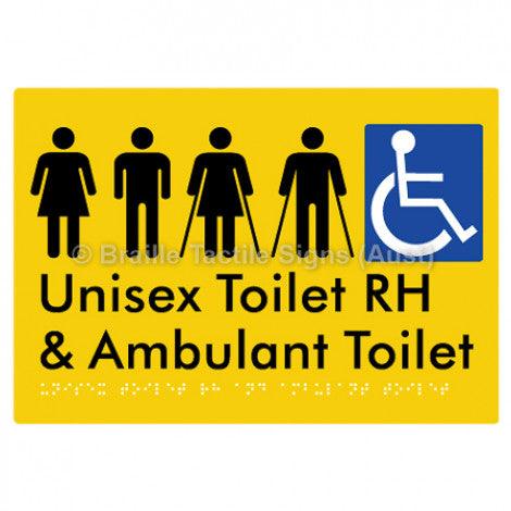 Braille Sign Unisex Accessible Toilet RH and Ambulant Toilet - Braille Tactile Signs Aust. - BTS311RH-yel - Custom Signs - Fast Shipping - High Quality - Australian Made &amp; Owned