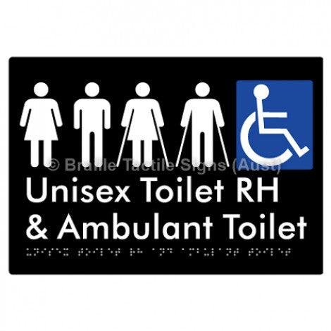 Braille Sign Unisex Accessible Toilet RH and Ambulant Toilet - Braille Tactile Signs Aust. - BTS311RH-blk - Custom Signs - Fast Shipping - High Quality - Australian Made &amp; Owned