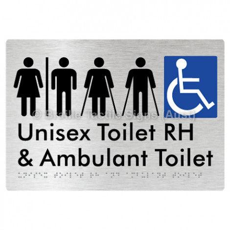 Braille Sign Unisex Accessible Toilet RH and Ambulant Toilet w/ Air Lock - Braille Tactile Signs Aust. - BTS311RH-AL-aliB - Custom Signs - Fast Shipping - High Quality - Australian Made &amp; Owned