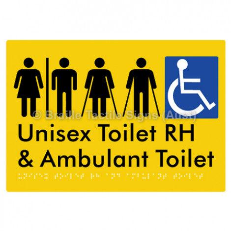 Braille Sign Unisex Accessible Toilet RH and Ambulant Toilet w/ Air Lock - Braille Tactile Signs Aust. - BTS311RH-AL-yel - Custom Signs - Fast Shipping - High Quality - Australian Made &amp; Owned