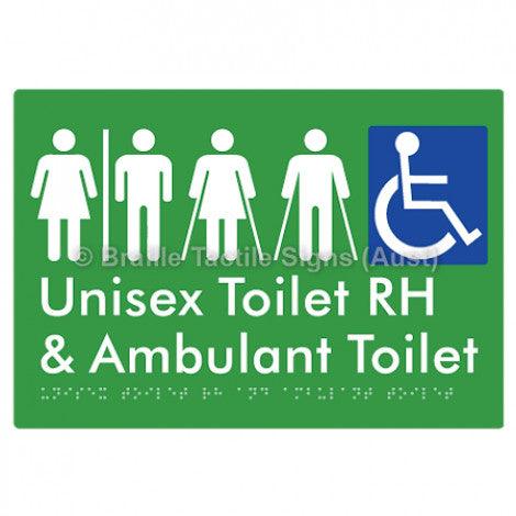 Braille Sign Unisex Accessible Toilet RH and Ambulant Toilet w/ Air Lock - Braille Tactile Signs Aust. - BTS311RH-AL-grn - Custom Signs - Fast Shipping - High Quality - Australian Made &amp; Owned