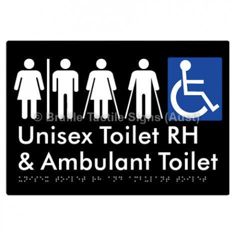 Braille Sign Unisex Accessible Toilet RH and Ambulant Toilet w/ Air Lock - Braille Tactile Signs Aust. - BTS311RH-AL-blk - Custom Signs - Fast Shipping - High Quality - Australian Made &amp; Owned