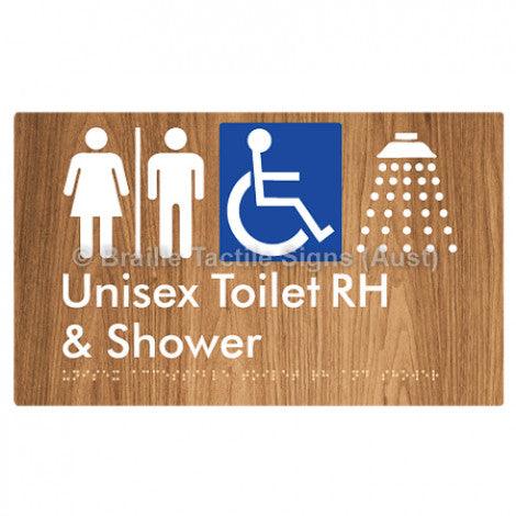 Braille Sign Unisex Accessible Toilet RH & Shower w/ Air Lock - Braille Tactile Signs Aust. - BTS35RHn-AL-wdg - Custom Signs - Fast Shipping - High Quality - Australian Made &amp; Owned