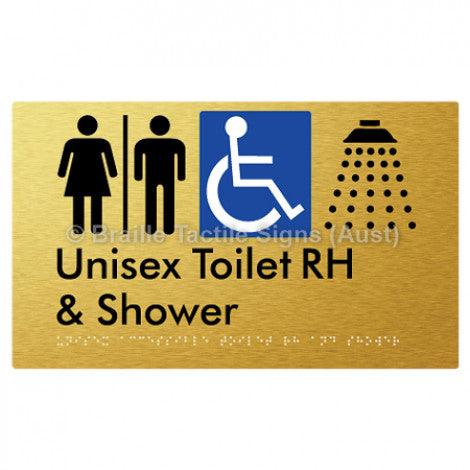 Braille Sign Unisex Accessible Toilet RH & Shower w/ Air Lock - Braille Tactile Signs Aust. - BTS35RHn-AL-aliG - Custom Signs - Fast Shipping - High Quality - Australian Made &amp; Owned