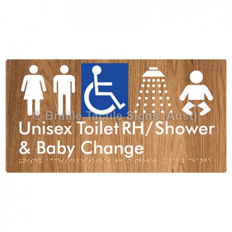 Braille Sign Unisex Accessible Toilet RH / Shower / Baby Change - Braille Tactile Signs Aust. - BTS83RHn-wdg - Custom Signs - Fast Shipping - High Quality - Australian Made &amp; Owned