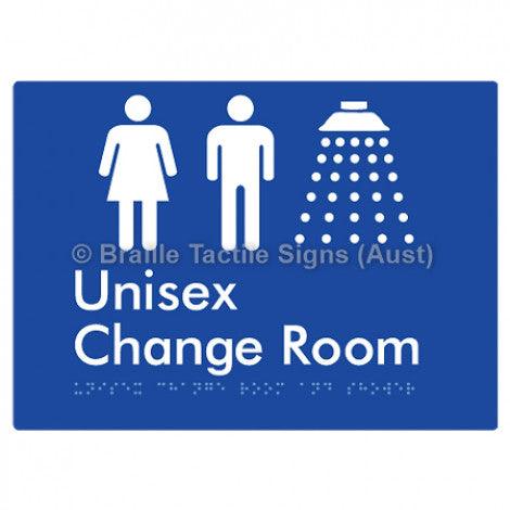 Braille Sign Unisex Change Room and Shower - Braille Tactile Signs Aust. - BTS376-blu - Custom Signs - Fast Shipping - High Quality - Australian Made &amp; Owned