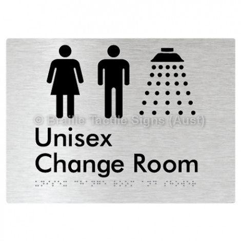 Braille Sign Unisex Change Room and Shower - Braille Tactile Signs Aust. - BTS376-aliB - Custom Signs - Fast Shipping - High Quality - Australian Made &amp; Owned