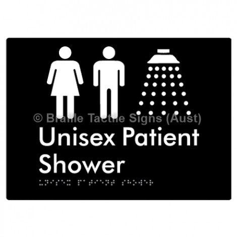 Braille Sign Unisex Patient Shower - Braille Tactile Signs Aust. - BTS354-blk - Custom Signs - Fast Shipping - High Quality - Australian Made &amp; Owned