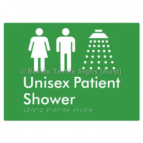 Braille Sign Unisex Patient Shower - Braille Tactile Signs Aust. - BTS354-grn - Custom Signs - Fast Shipping - High Quality - Australian Made &amp; Owned