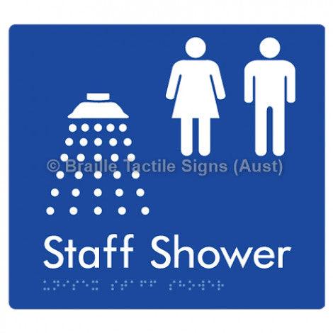 Braille Sign Unisex Staff Shower - Braille Tactile Signs Aust. - BTS246-blu - Custom Signs - Fast Shipping - High Quality - Australian Made &amp; Owned