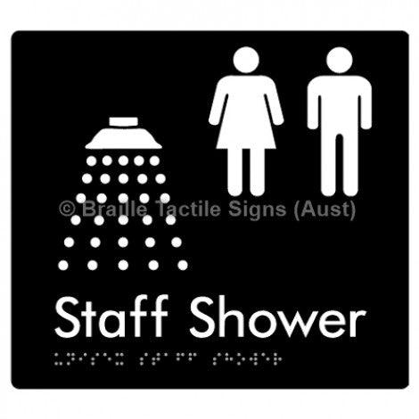 Braille Sign Unisex Staff Shower - Braille Tactile Signs Aust. - BTS246-blk - Custom Signs - Fast Shipping - High Quality - Australian Made &amp; Owned