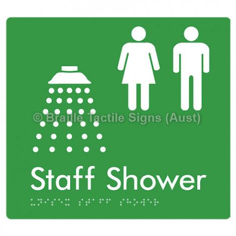 Braille Sign Unisex Staff Shower - Braille Tactile Signs Aust. - BTS246-grn - Custom Signs - Fast Shipping - High Quality - Australian Made &amp; Owned