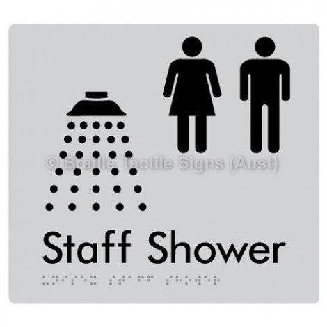 Braille Sign Unisex Staff Shower - Braille Tactile Signs Aust. - BTS246-slv - Custom Signs - Fast Shipping - High Quality - Australian Made &amp; Owned